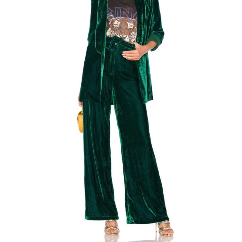 HOUSE OF HARLOW CHLOE GREEN VELVET PANTS XS
